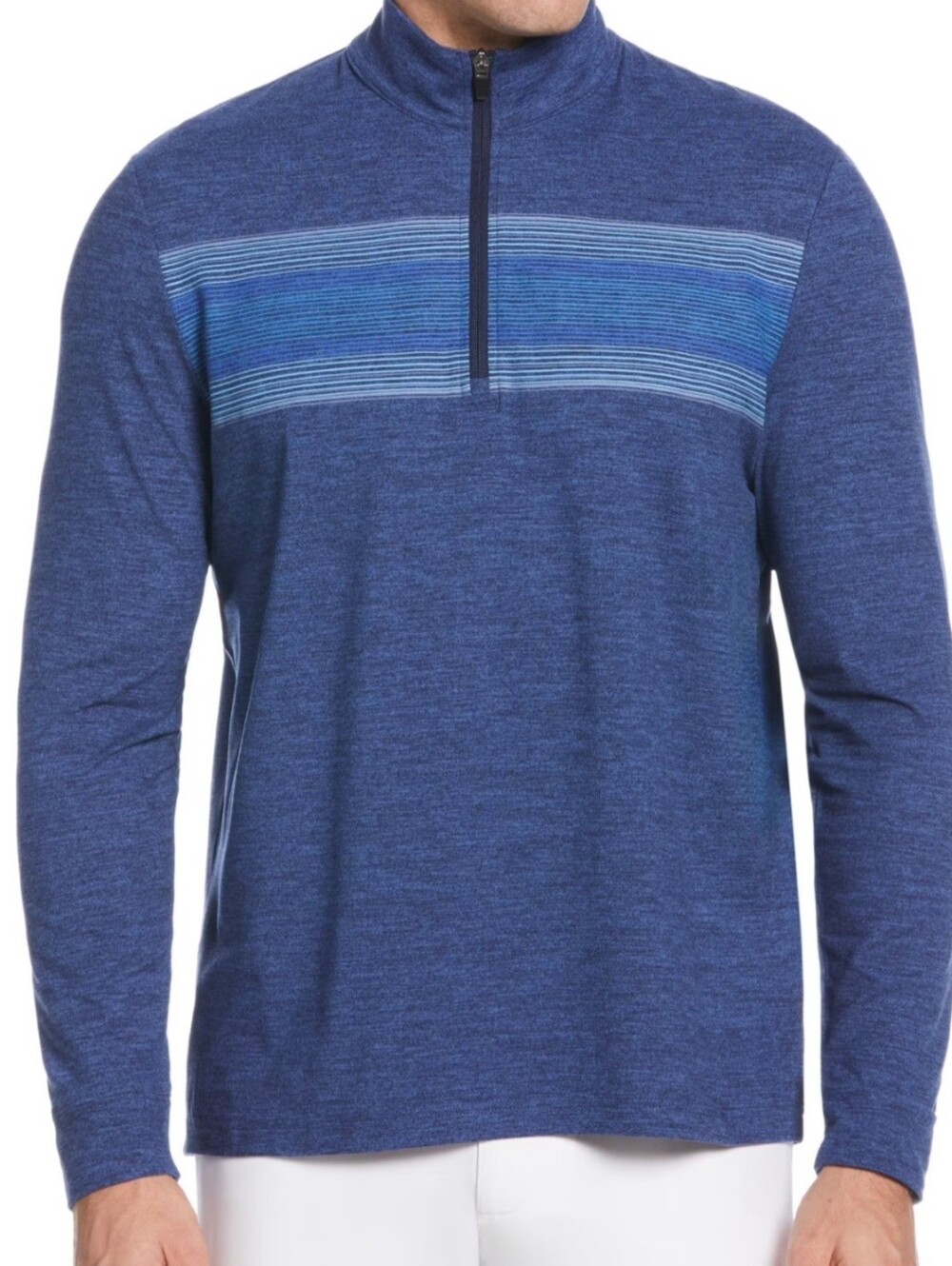 Men's Blue Quarter-Zip Pullover with Chest Stripe